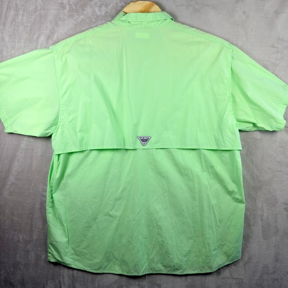 Columbia PFG Mens XXL Lime Green Short Sleeve Button Down Fishing Shirt Vented - Picture 7 of 7